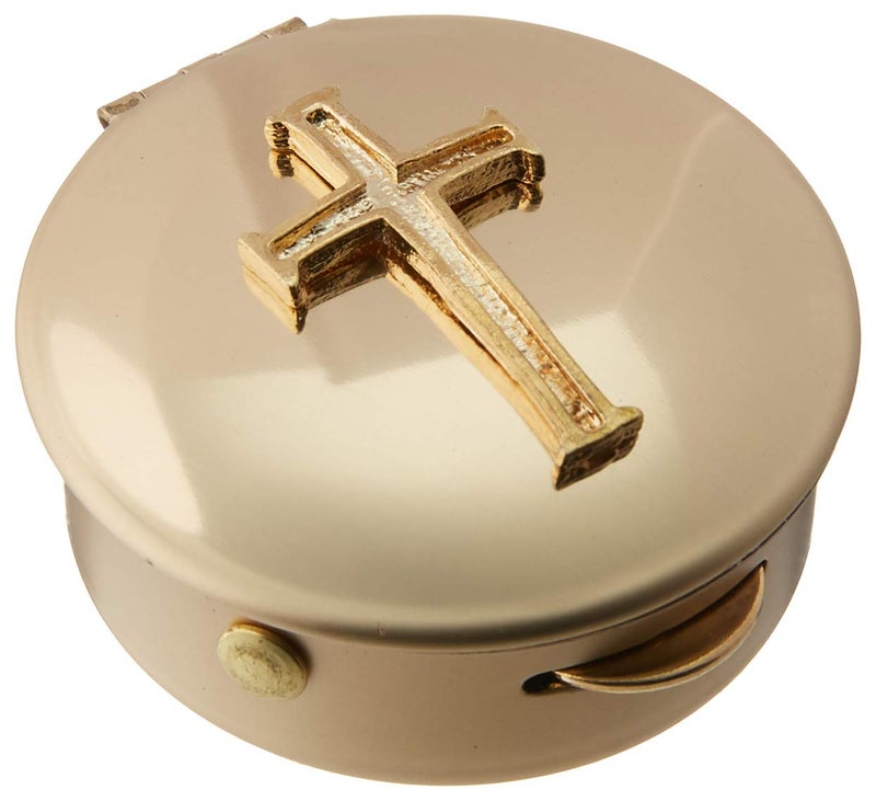 Cathedral Art Metal (Abbey & CA Gift) Polished Brass PYX with Cross/Pill/Keepsake Box, 1.5"x1.5"x.5 - Image 1